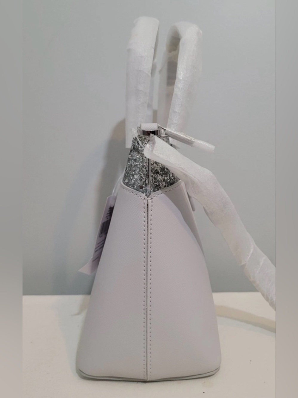 Kate Spade Flash Glitter Satchel Crossbody Bag Light Gray Silver NWT - Picture 7 of 16